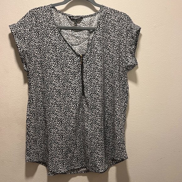 Express Women's Y2K Polka Dot Top Sweetheart V-Neck Zip Size Large - Picture 1 of 6